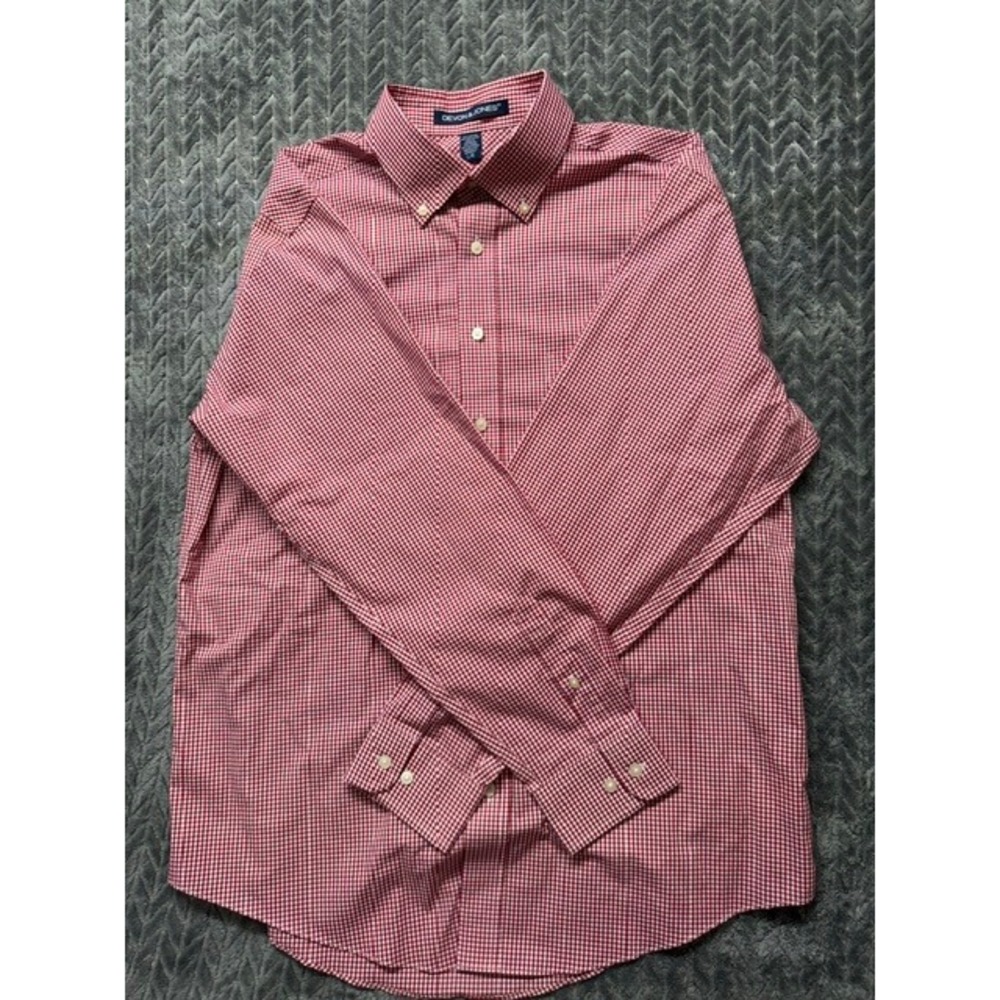 Devon & Jones Mens Gingham Check Button Down Shirt Large Long Sleeve 0390